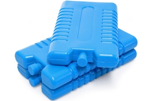 Three blue plastic ice-packs.